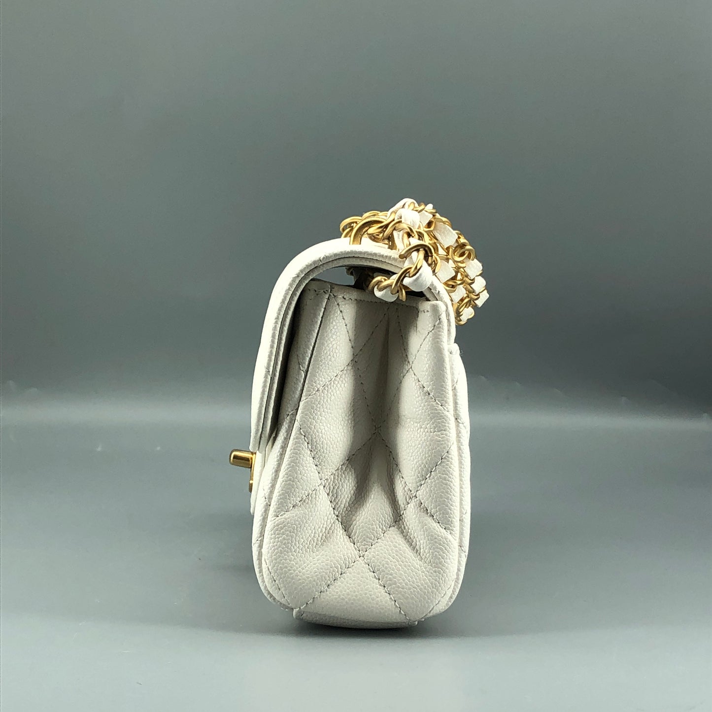 Chanel Mini Quilted Caviar Leather Flap Bag with Chain Top Handle