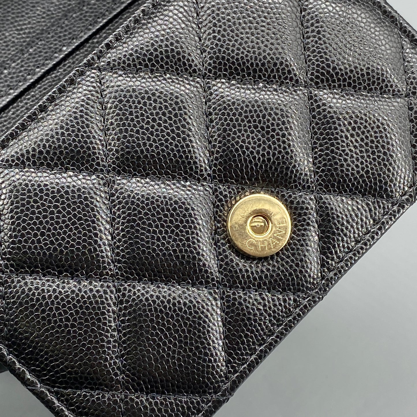 Chanel Quilted Caviar Mini Chain Wallet Bag Black