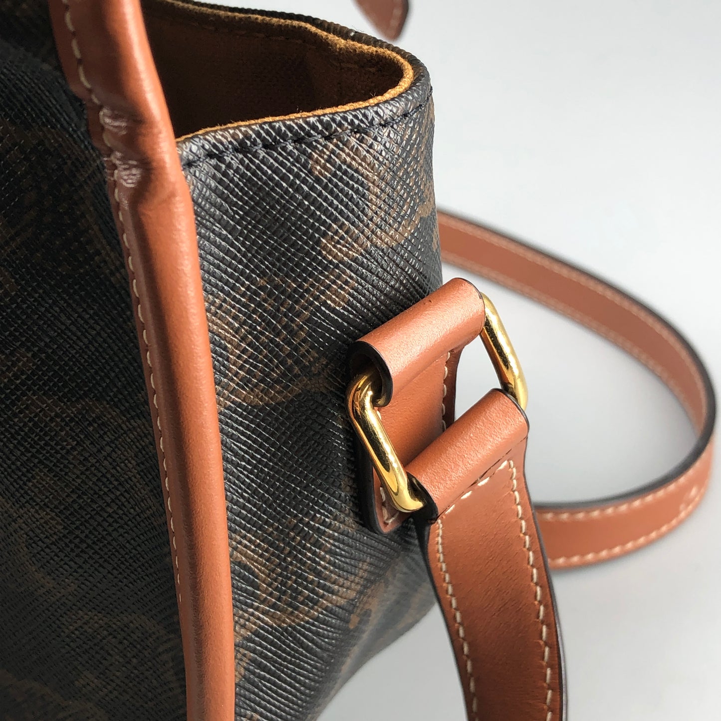 Celine Triomphe Canvas Medium Folco Crossbody Bag Dark Brown