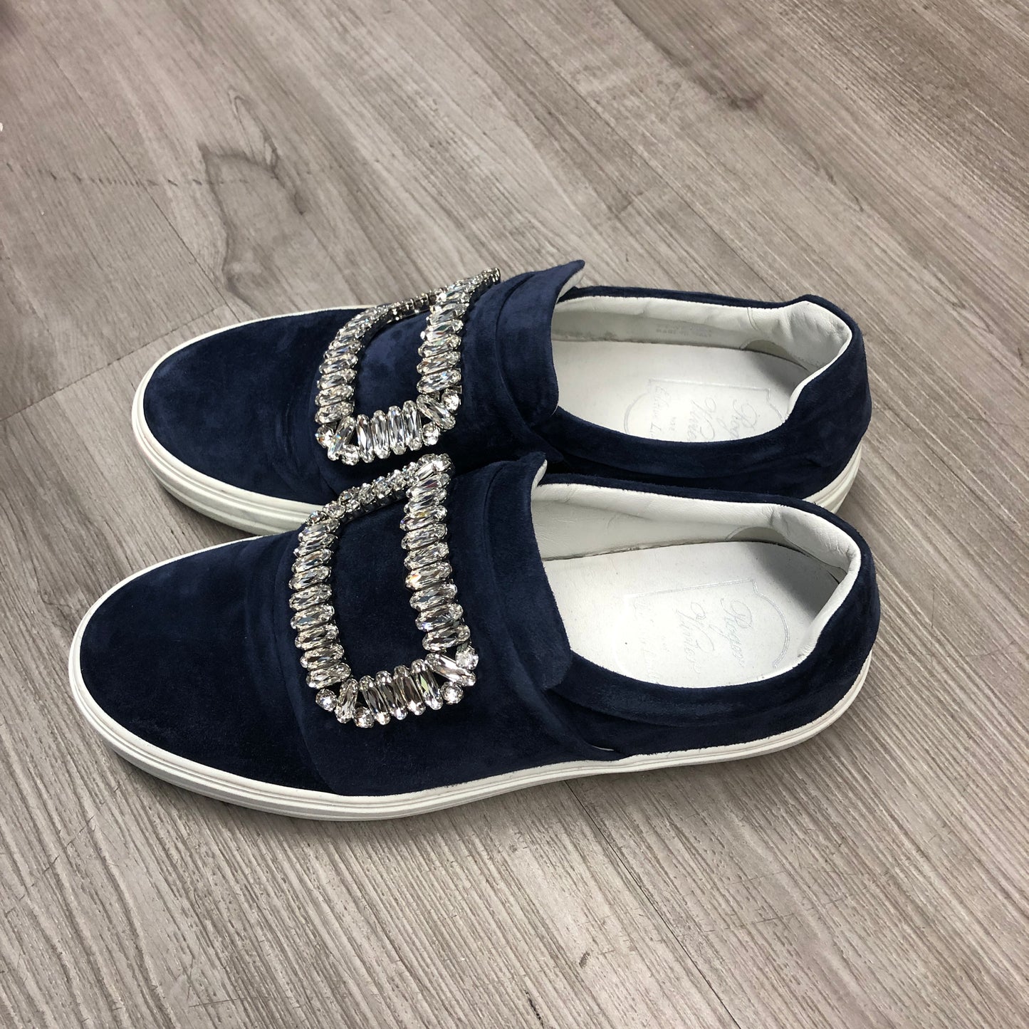 Roger Vivier Women's Navy Suede Sneakers with Crystal Buckle Size 36