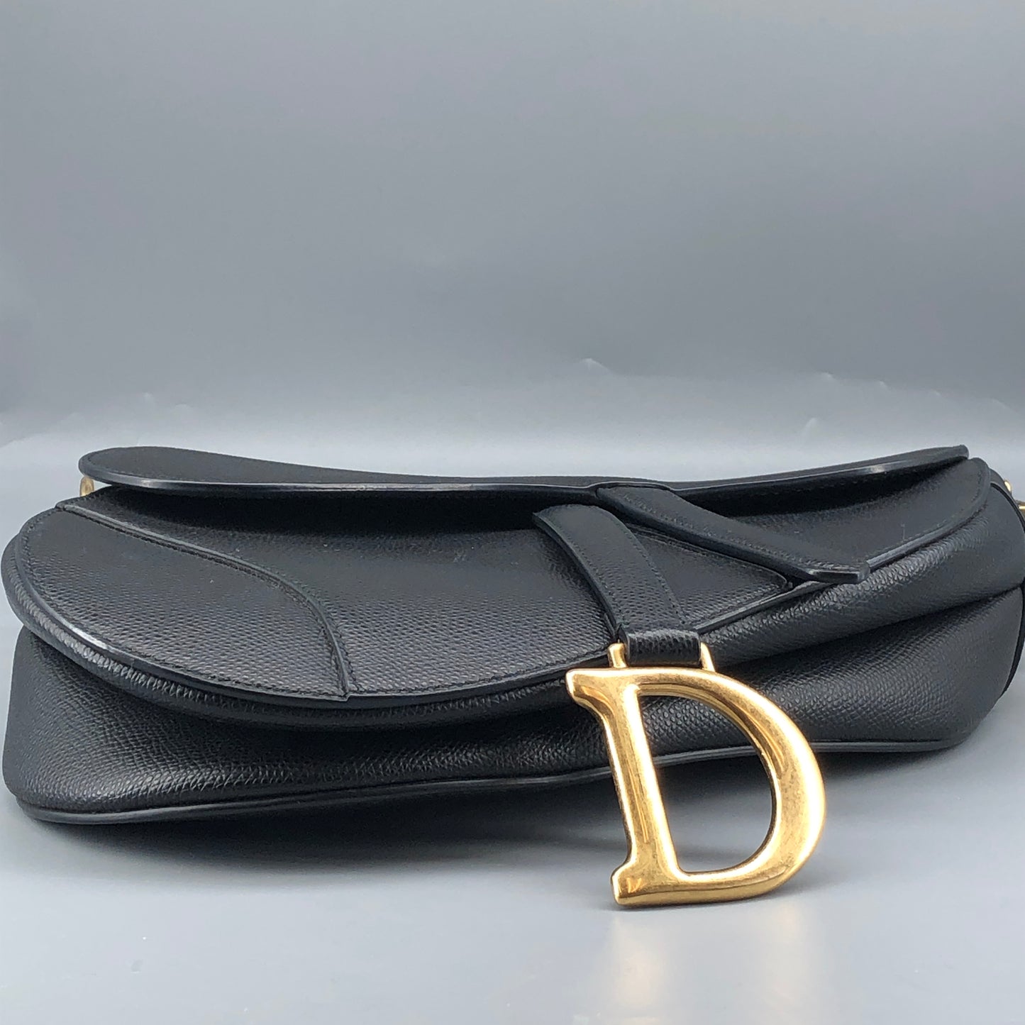 Christian Dior Saddle Medium Grained Calfskin Shoulder Bag  Black + Extra Strap
