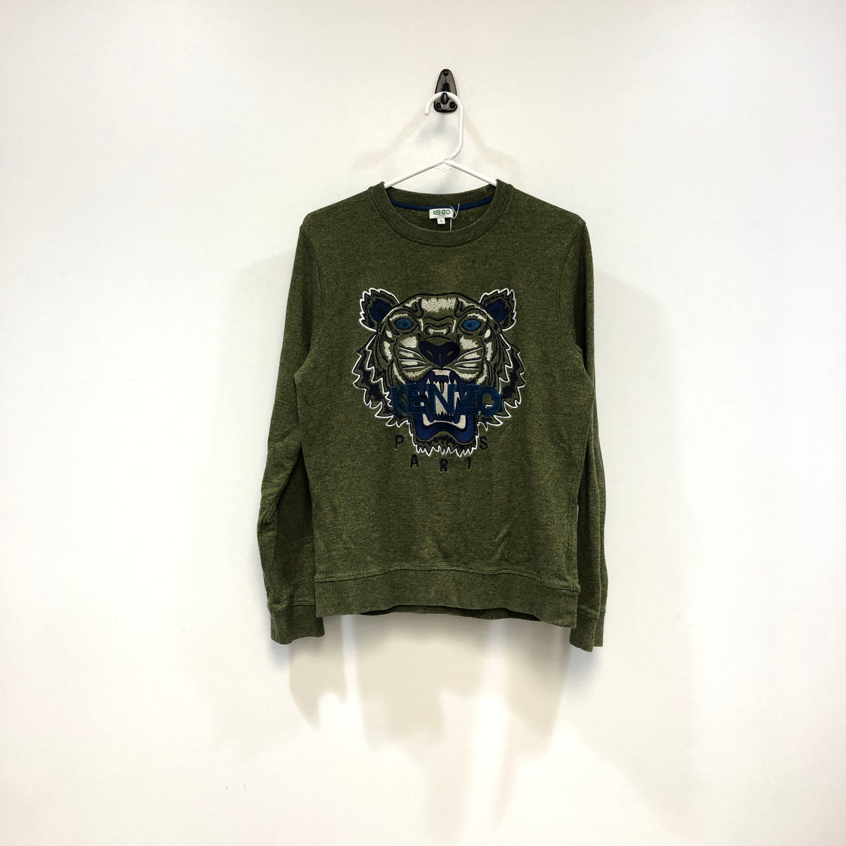 Kenzo Olive Green Tiger Head Long Sleeve Sweatshirt Size S