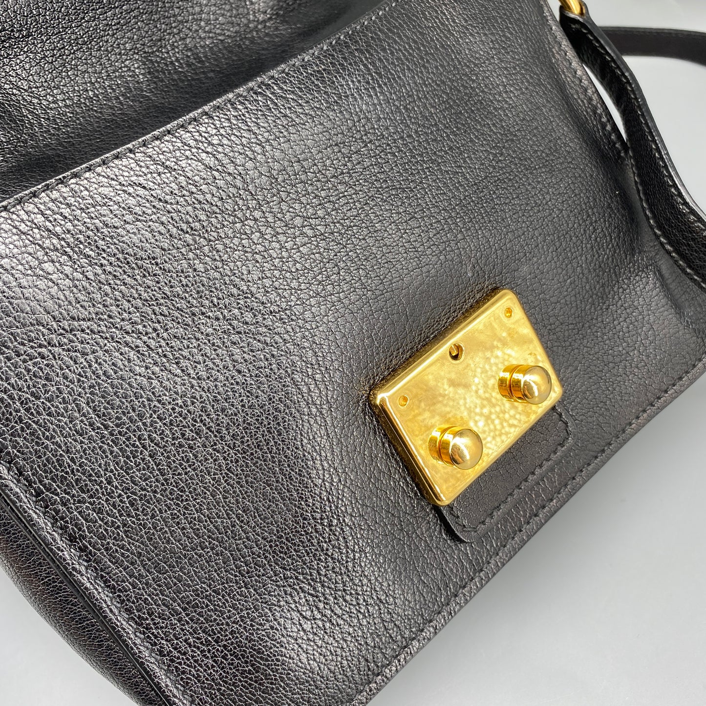 Miu Miu Black Leather Metal Lock Flap Crossbody Bag
