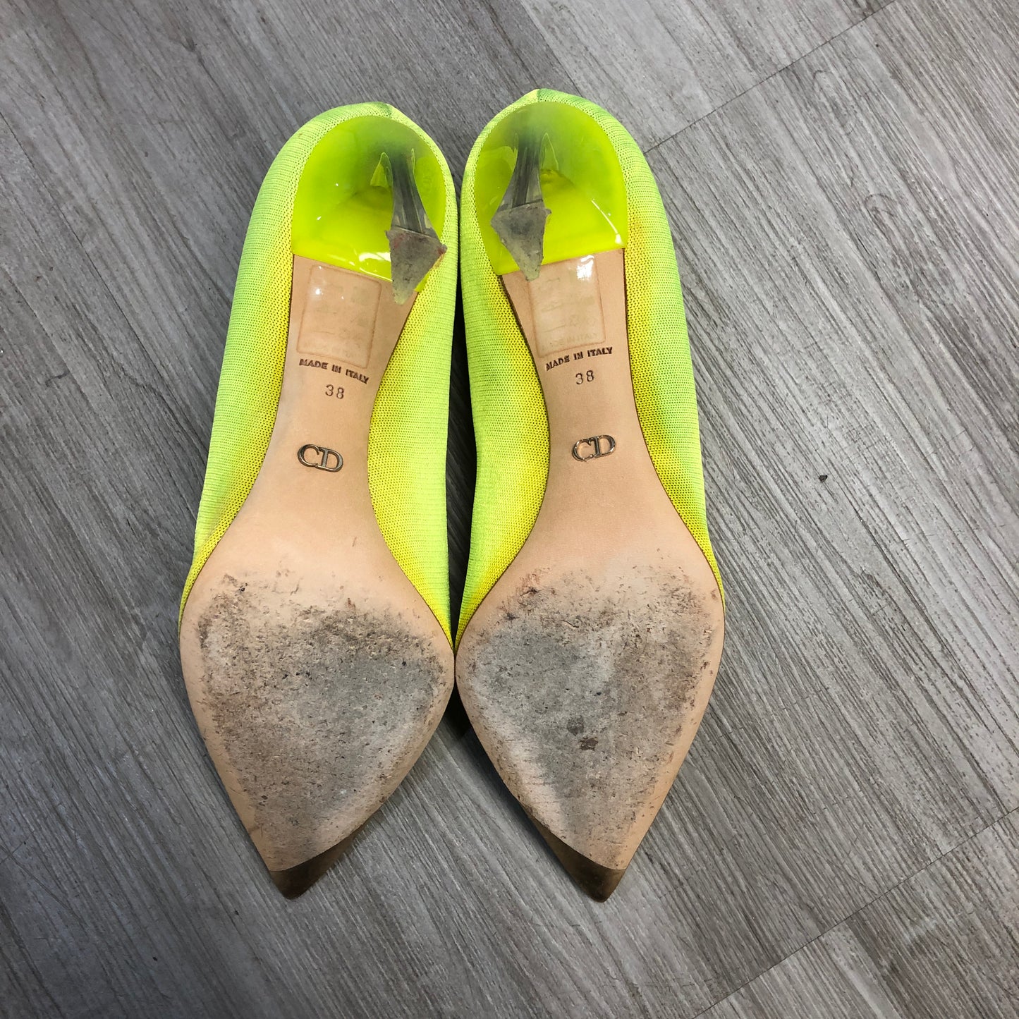 Christian Dior Cannage Pointed Toe Pumps 38 Green