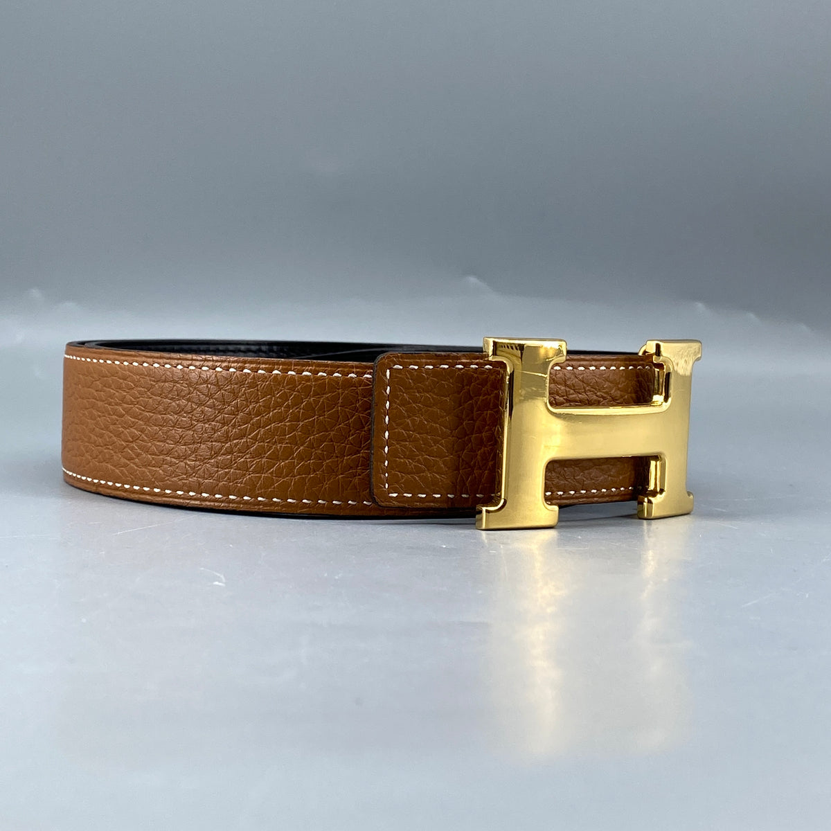 Hermes H Buckle Leather Belt 85cm tan