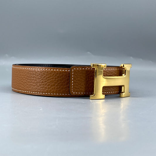 Hermes H Buckle Leather Belt 85cm tan