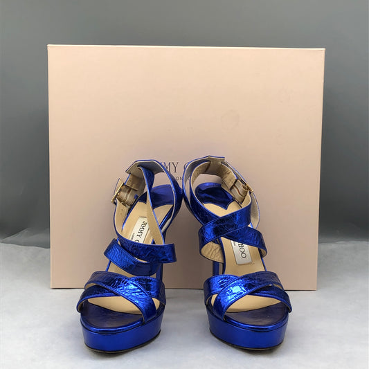 Jimmy Choo Women Metallic Blue Strappy Heels Size 36.5 Shoes