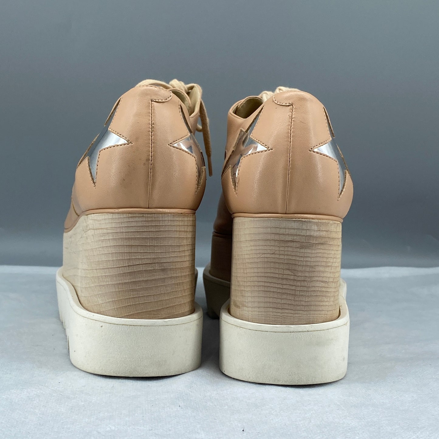 Stella McCartney Women's Nude Faux Leather Star Patch Lace-Up Platform Brogues Size 36.5
