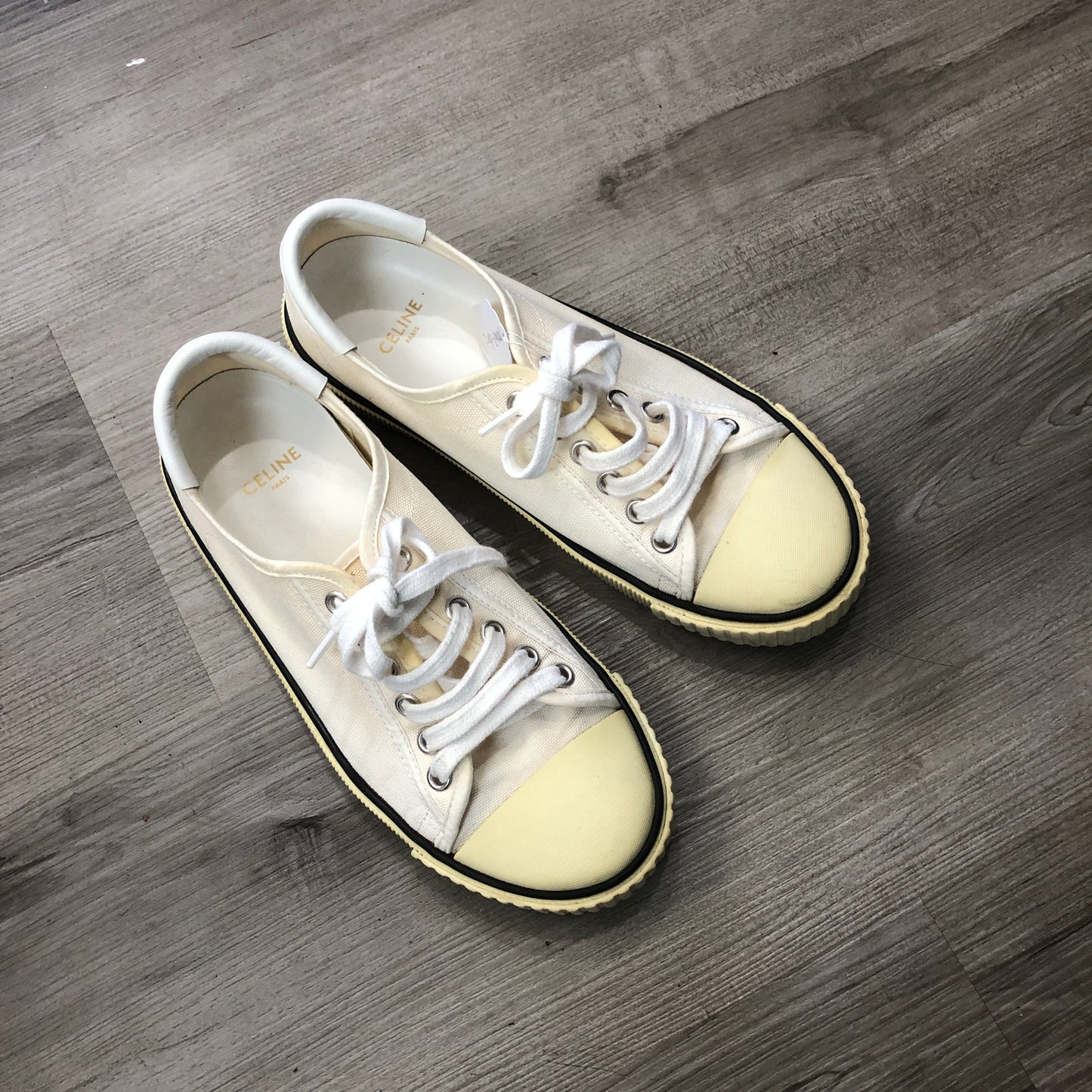 Celine Women's White Canvas Lace-Up Sneakers shoes 36