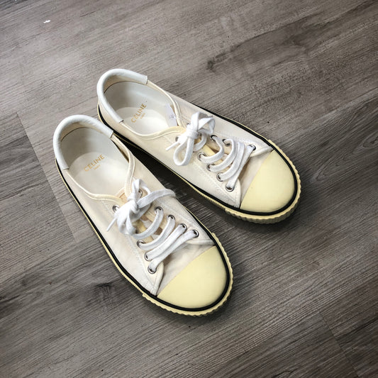 Celine Women's White Canvas Lace-Up Sneakers shoes 36
