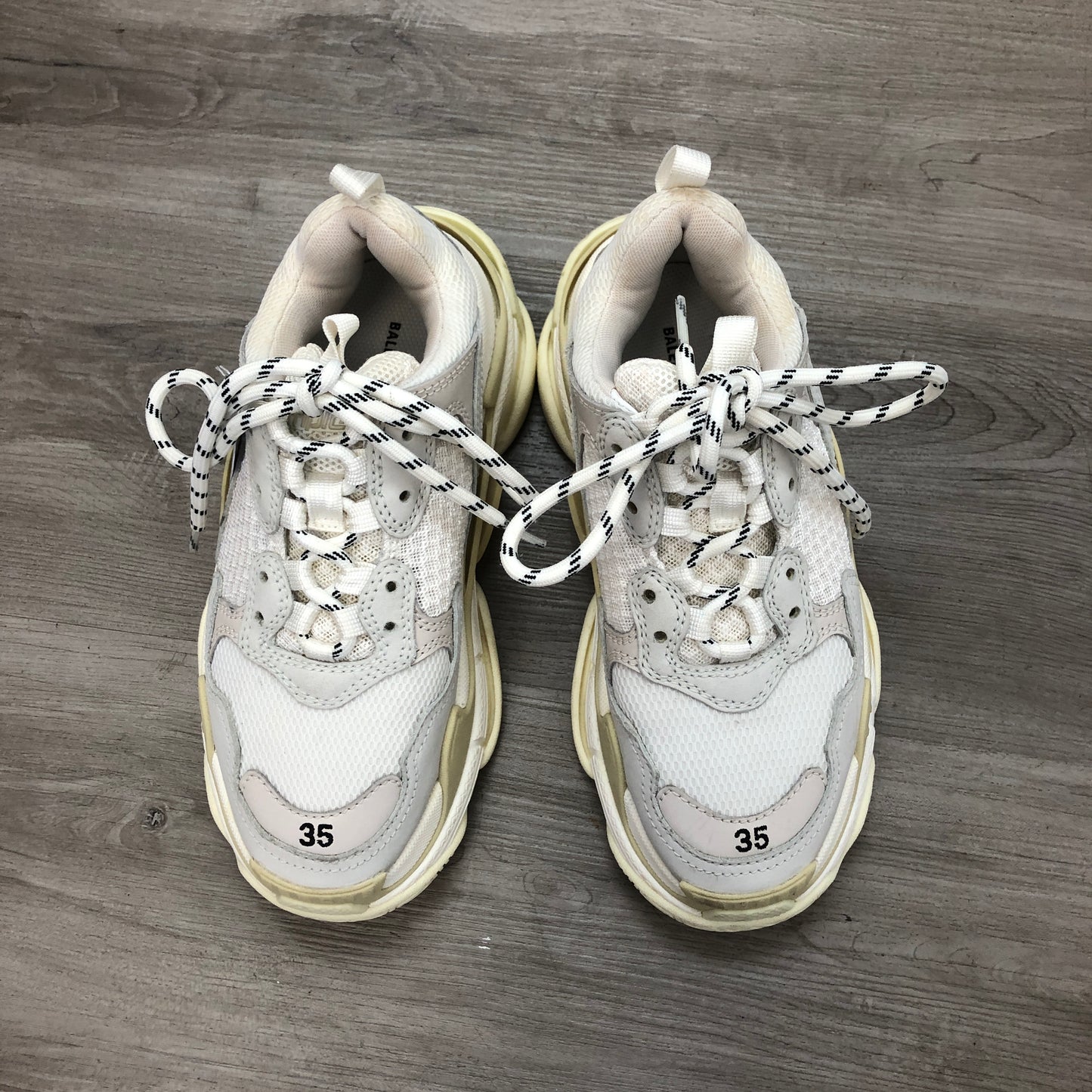 Balenciaga Women's Triple S Mesh Leather Chunky Sneaker Shoes 35 White Cream Two-Tone