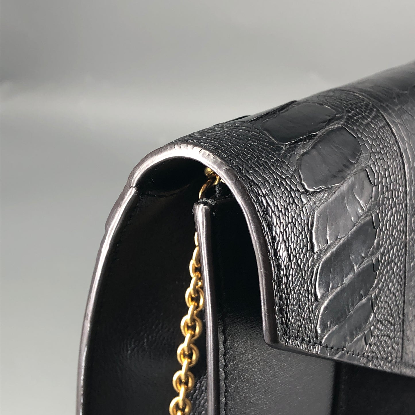 Celine Genuine Python & Smooth Calfskin Envelope Chain Shoulder Bag Black