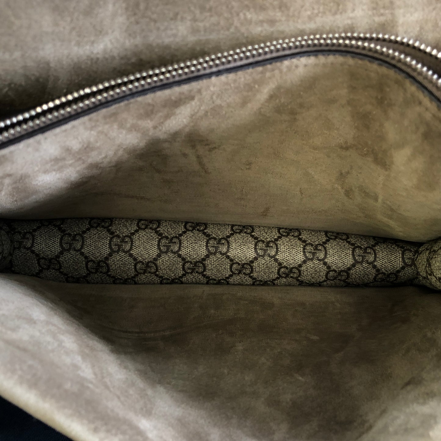 Gucci Dionysus GG Supreme Beige Suede Shoulder Bag