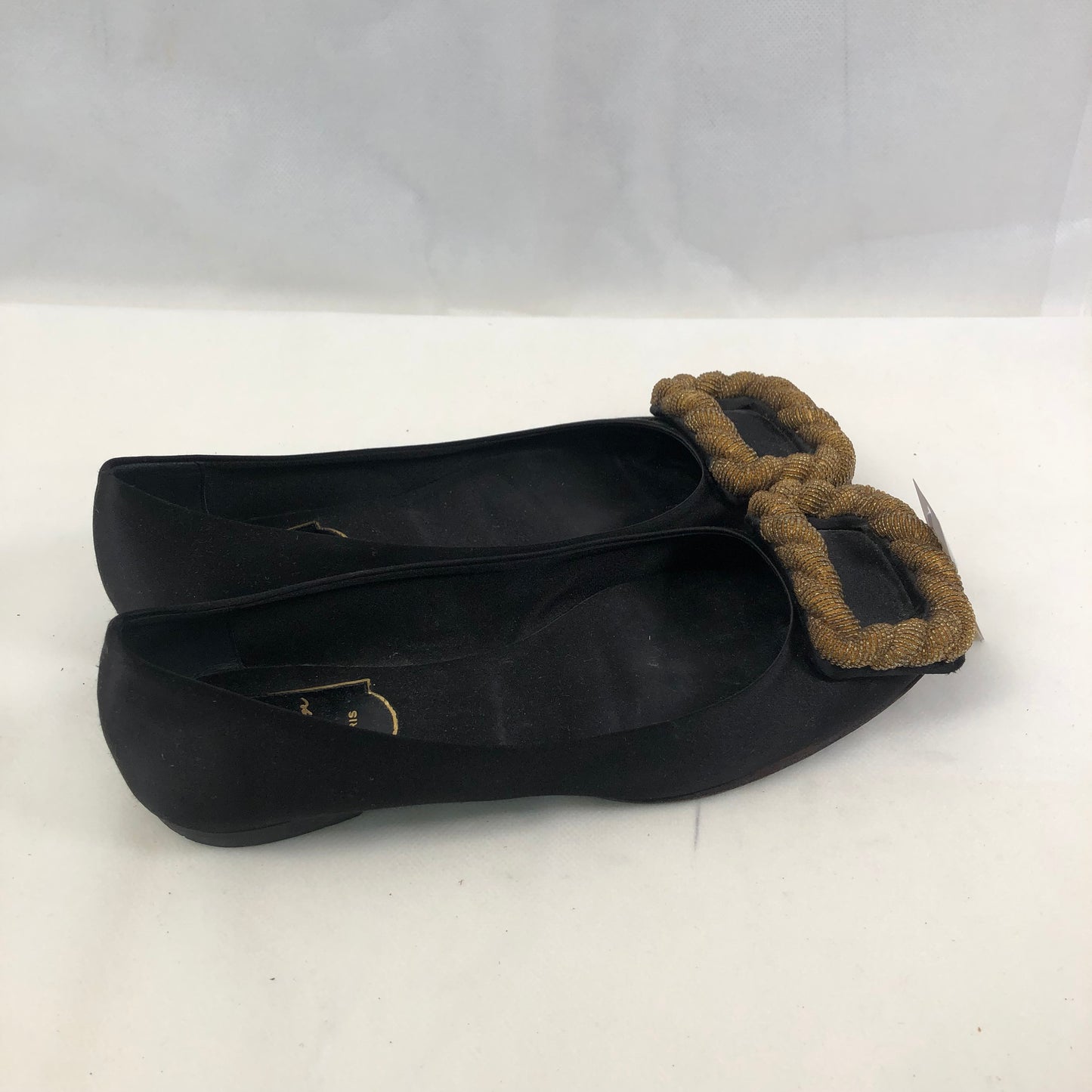 Roger Vivier Embellished Leather Flats Black Women’s Size 35.5