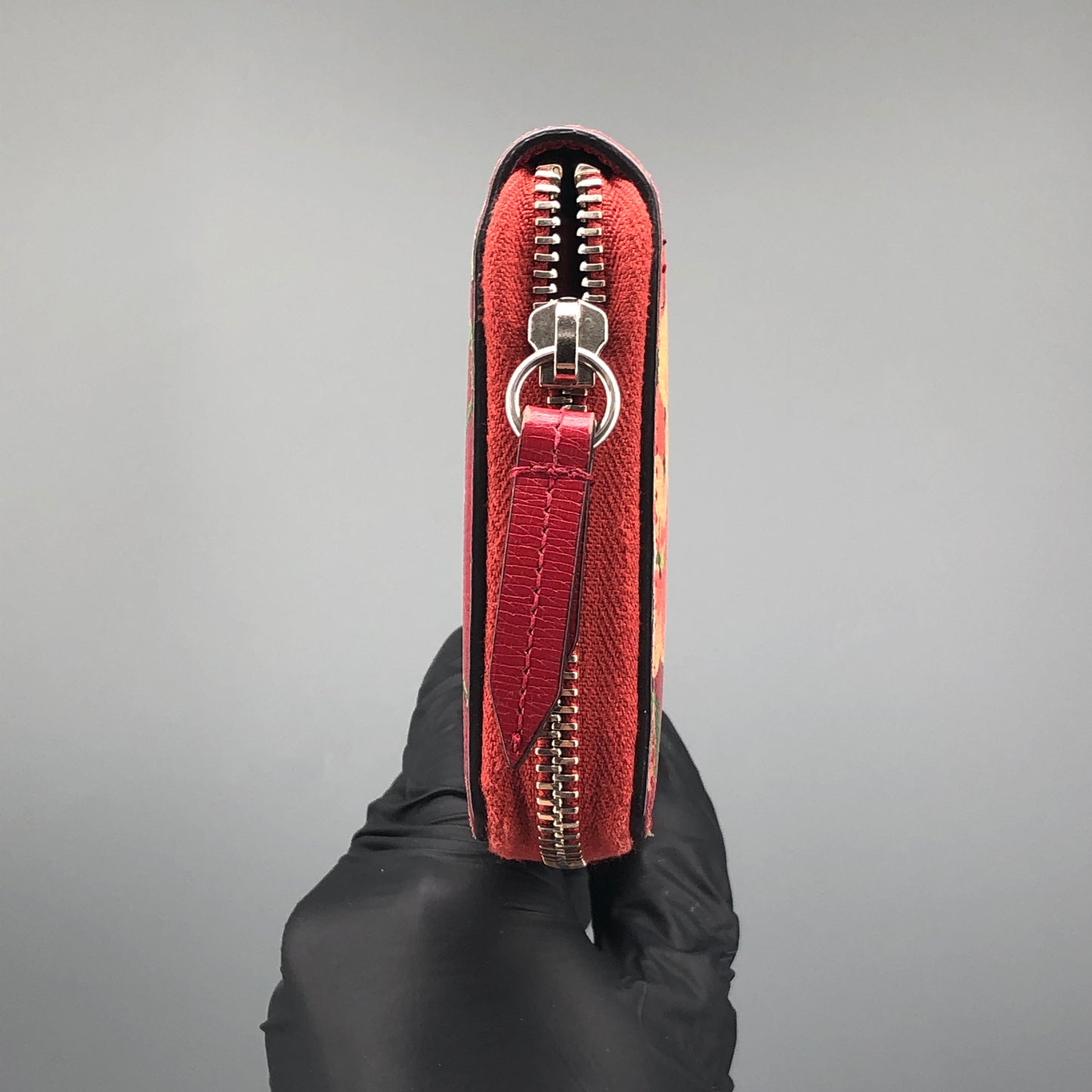 Gucci Red Floral Print Zip Around Long Wallet