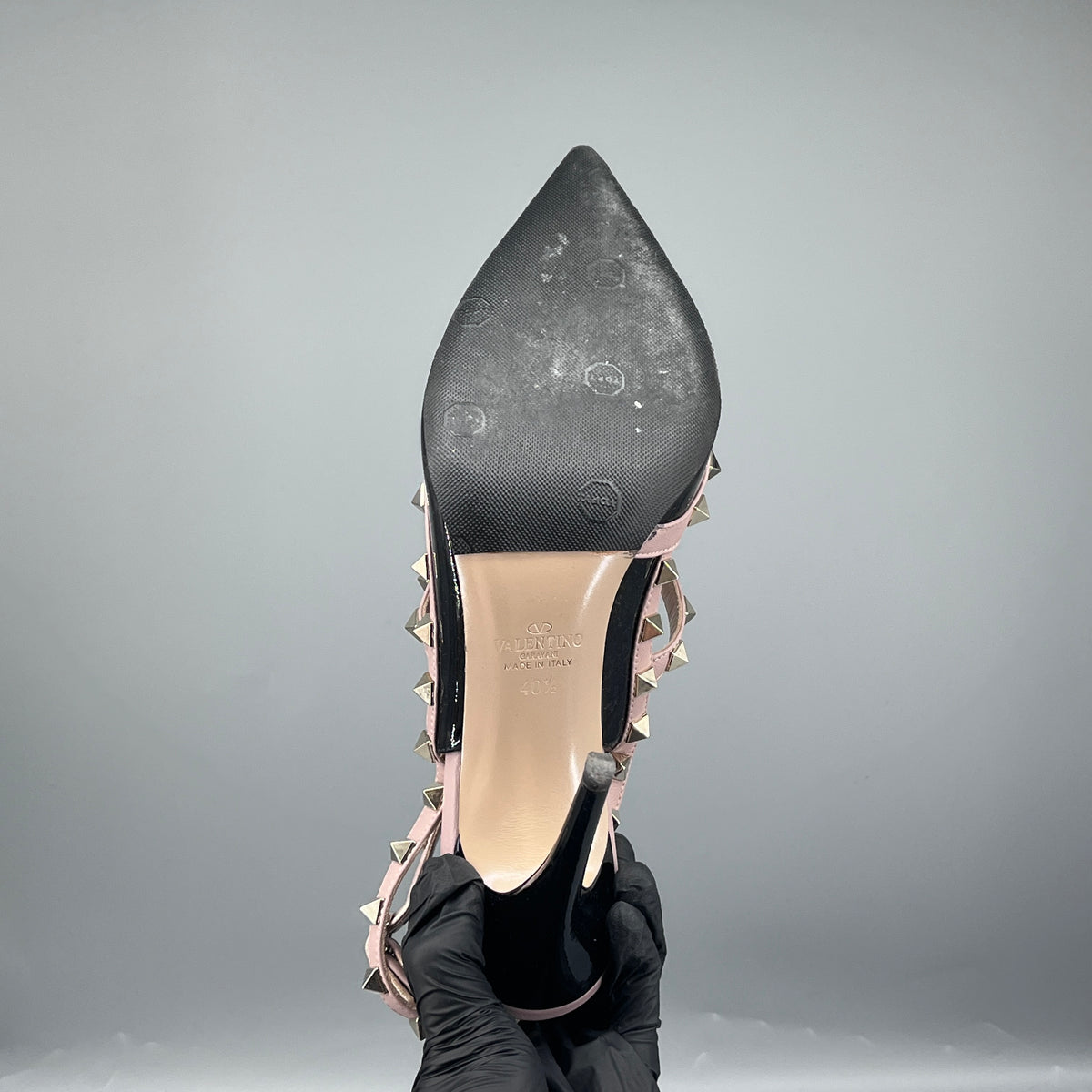 Valentino Women Leather Rockstud Pointed Slingback Heels size 40.5