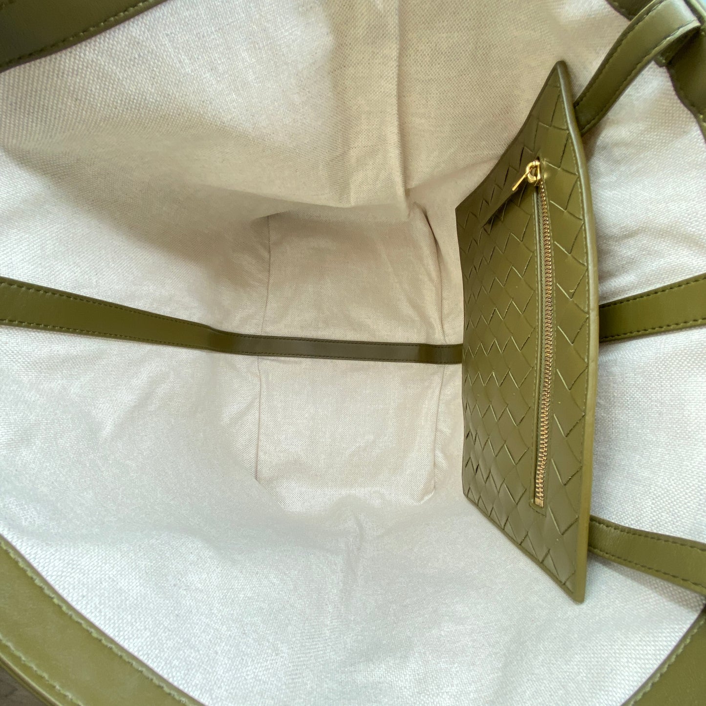 Bottega Veneta Olive Canvas Intrecciato Leather Tote Bag