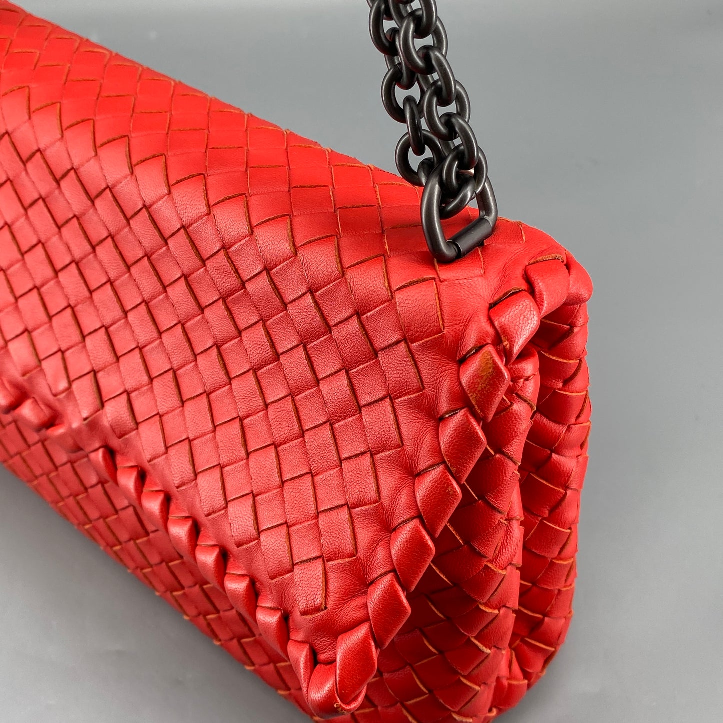 Bottega Veneta Olimpia Medium Red Intrecciato Leather Bag