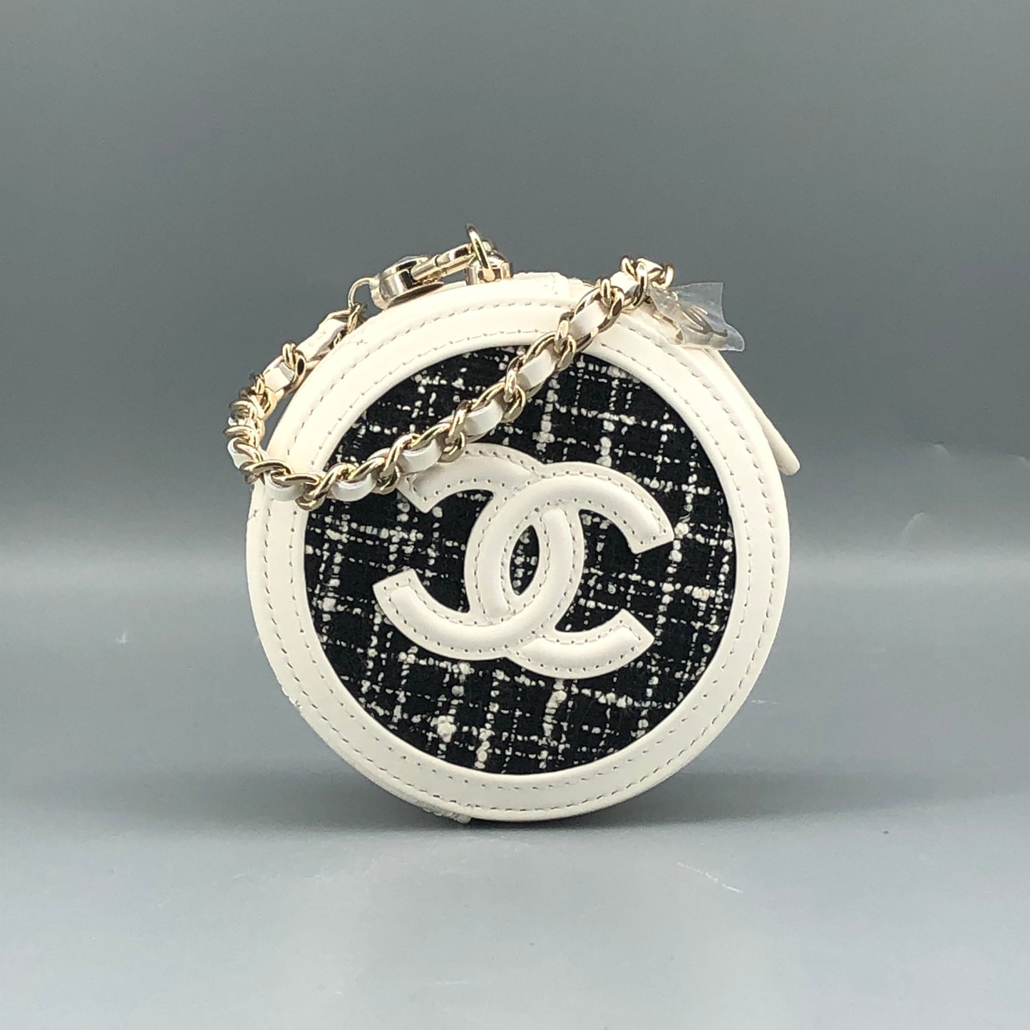 Chanel Tweed Round Mini Chain Coin Case Bag Charm