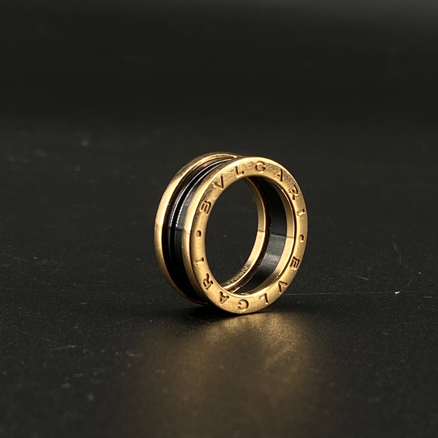 Bvlgari B.zero1 AU750 Yellow Gold Black Ceramic Band Ring Size 53mm