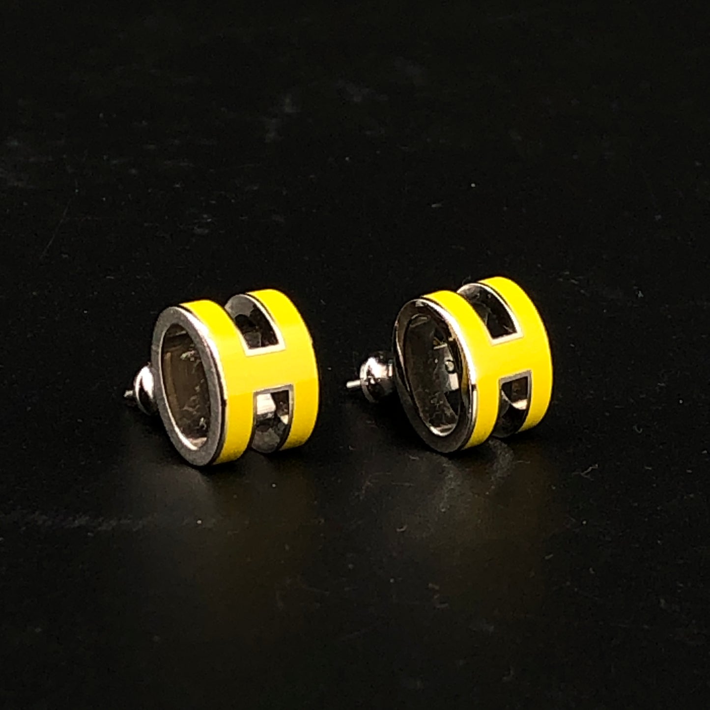 Hermes Yellow Enamel H Stud Earrings