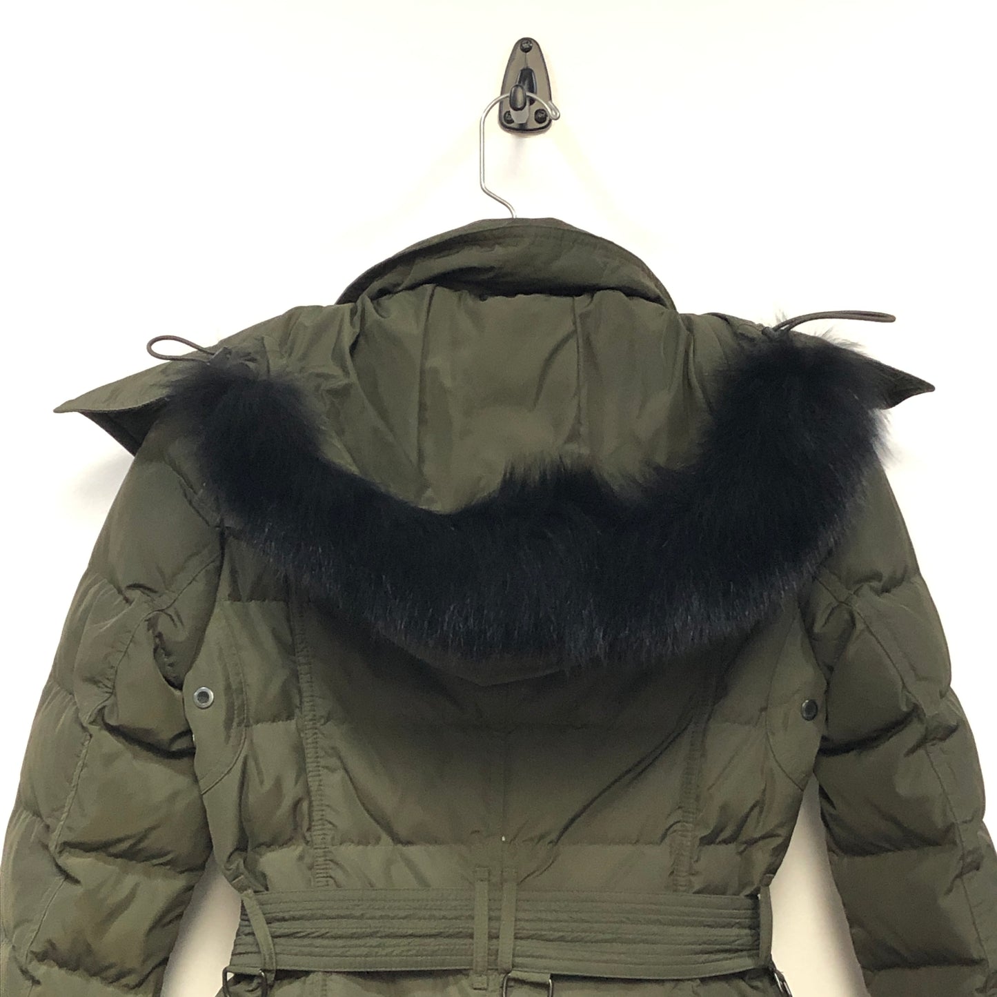 Burberry Olive Green Fur Trim Hooded Puffer Coat Size XS