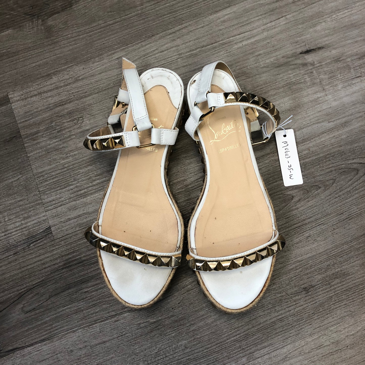 Christian Louboutin Women's Studded Ankle Strap Flat Sandals 35 White