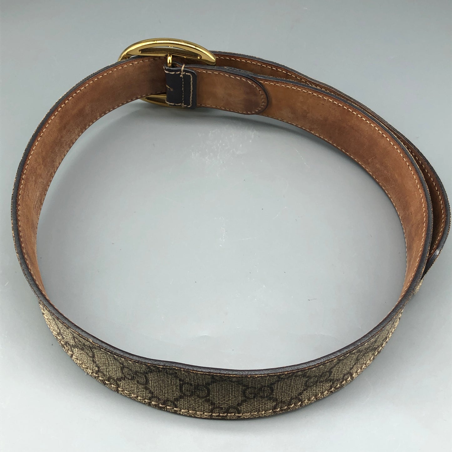 Gucci Beige GG Supreme Canvas Gold Buckle Belt Size 85cm