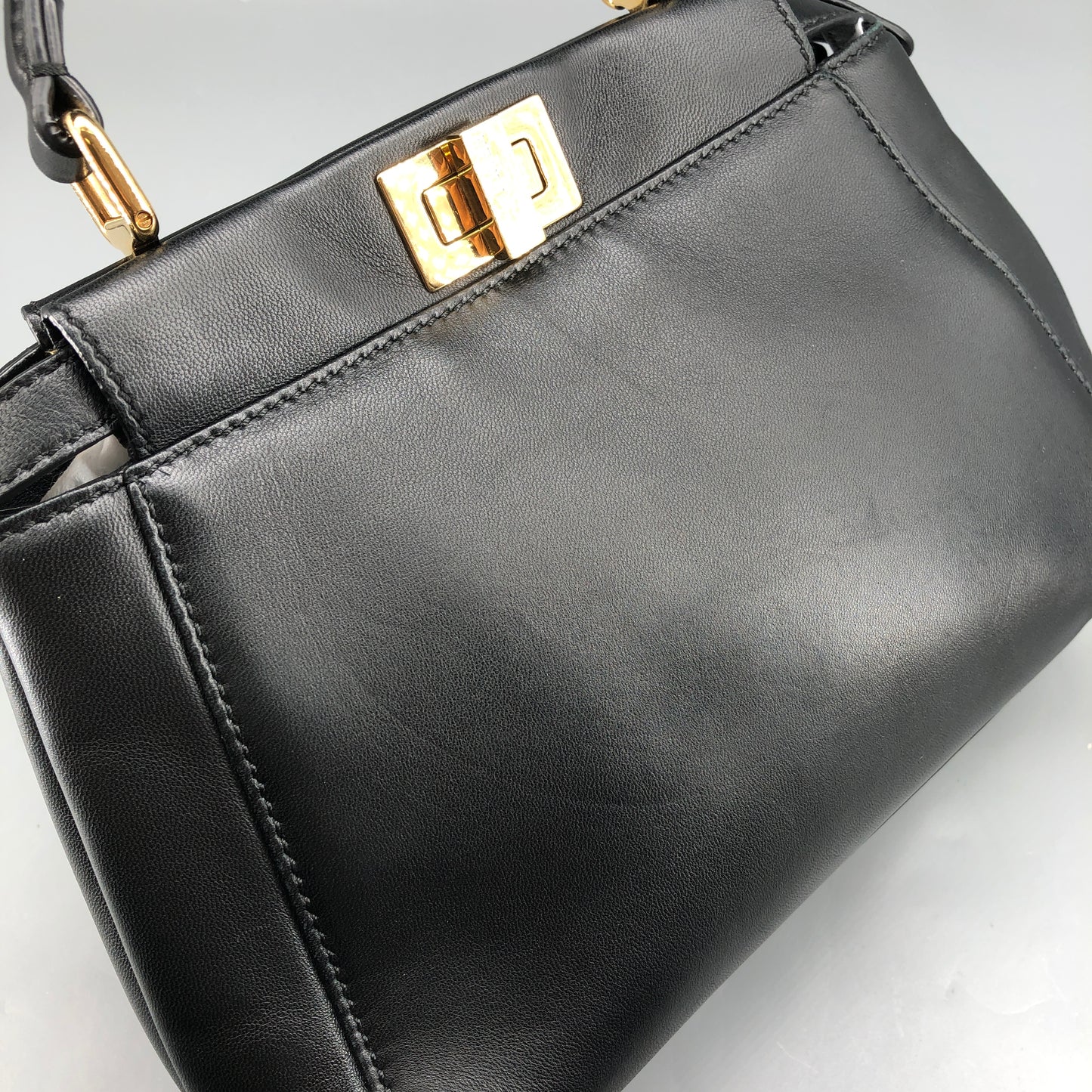 Fendi Mini Black Smooth Leather Peekaboo Handbag