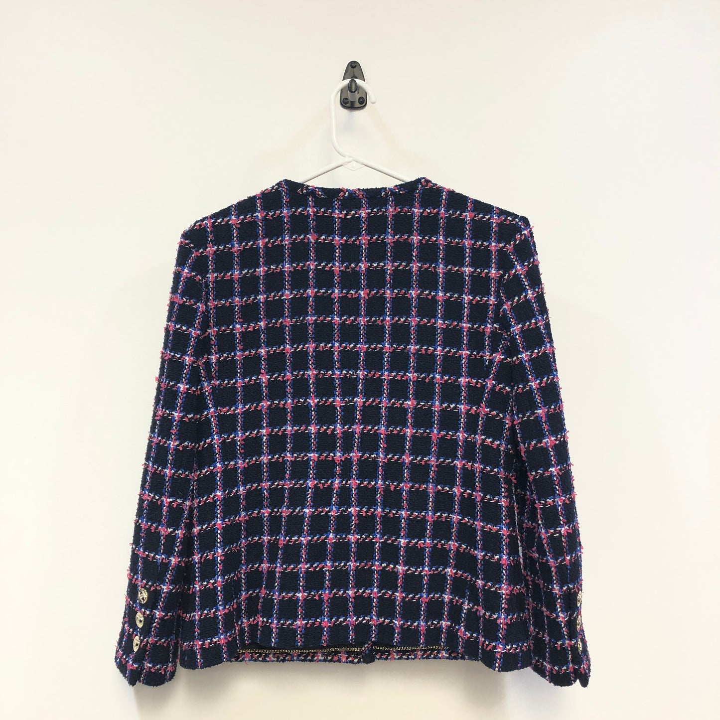 Chanel Black Multicolor Plaid Tweed Jacket, CC Metal Buttons Size 38
