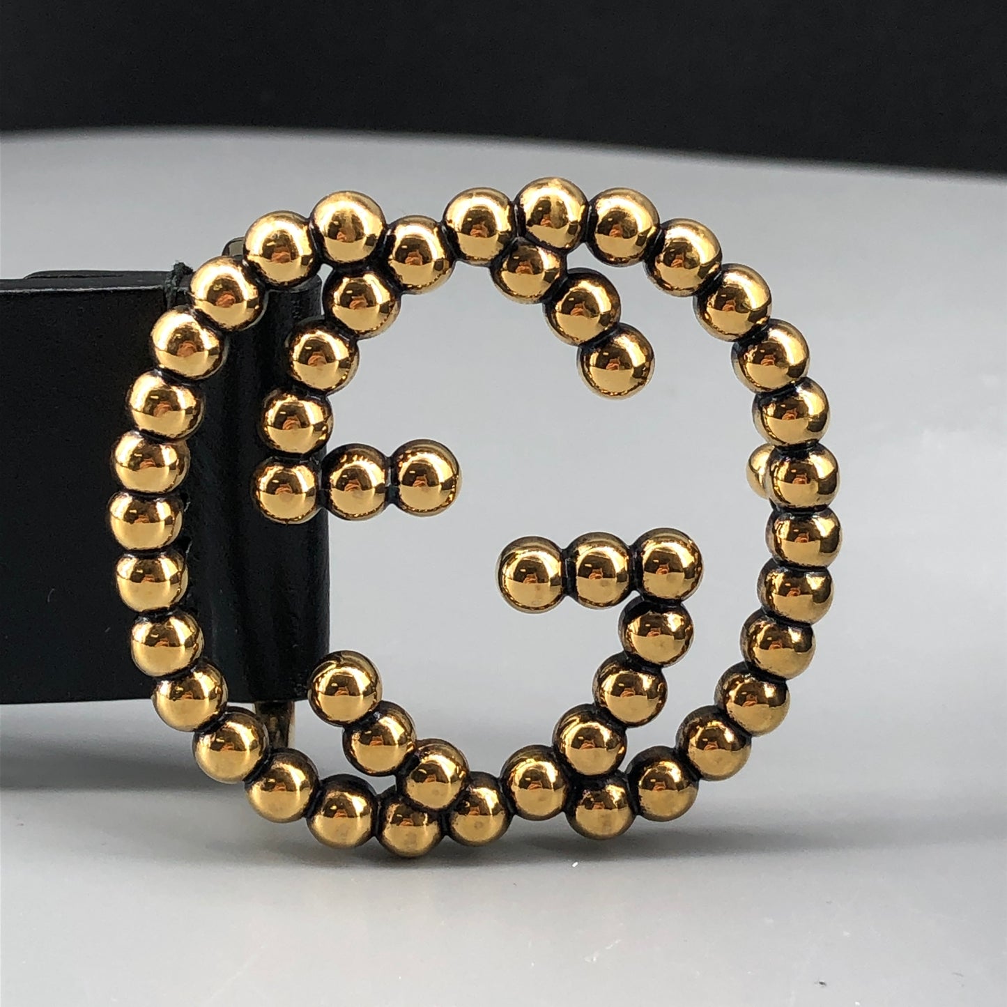 Gucci Beaded Interlocking GG Black Leather Belt Size 85cm