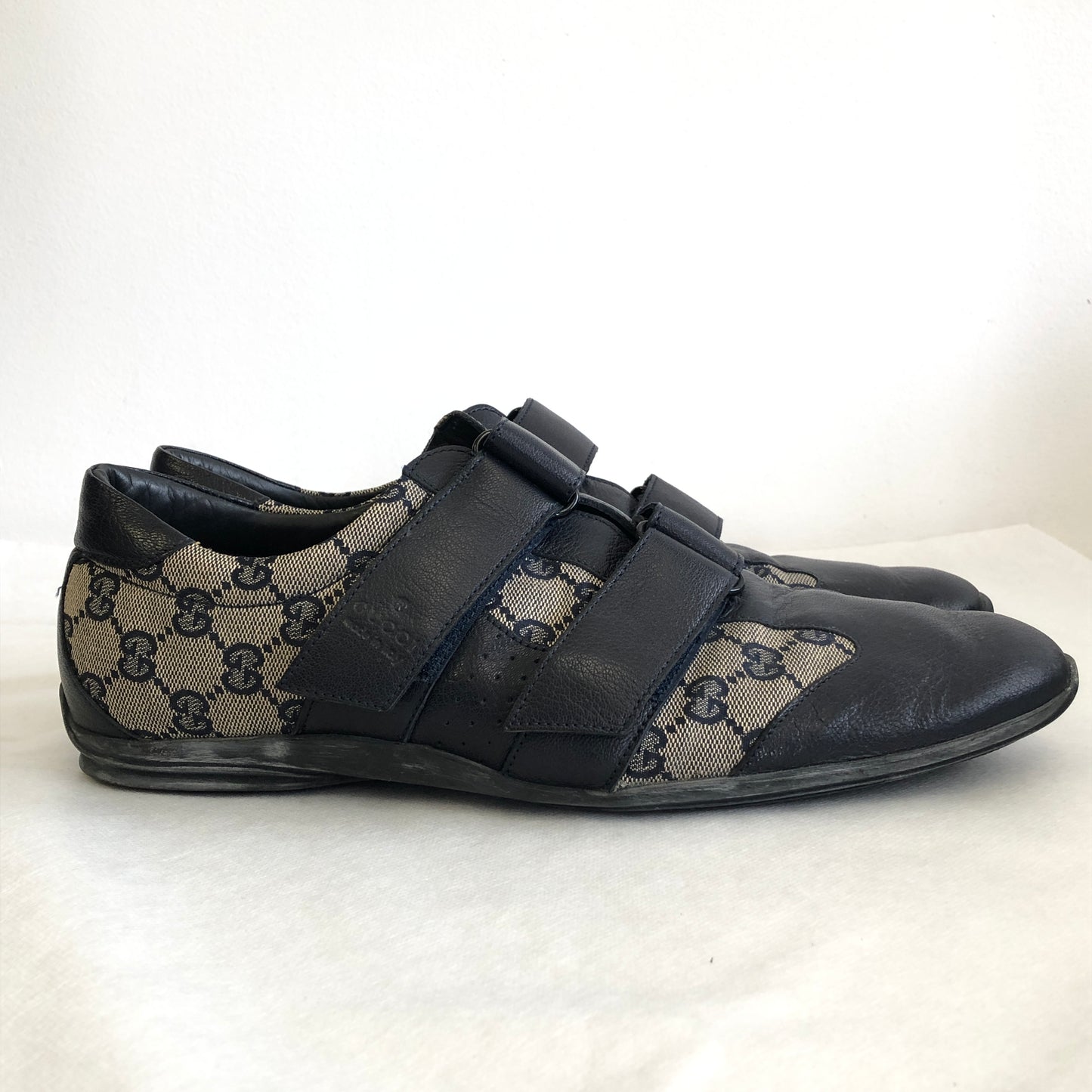 Gucci Black & Beige GG Jacquard Men's Strap Casual Shoes Size 43.5