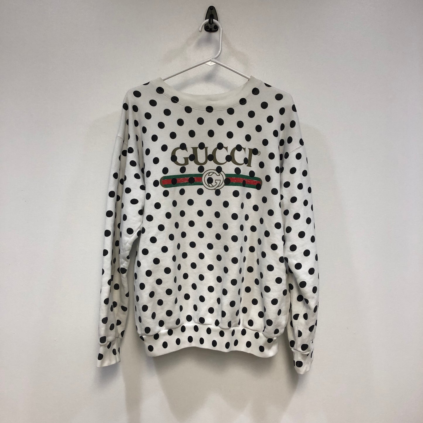 Gucci White Polka Dot Web Logo Crewneck Sweatshirt Size XS