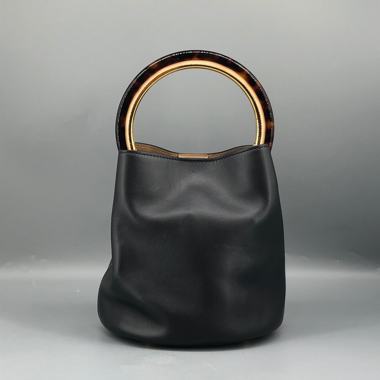Marni Smooth Leather Ring Handle Mini Bucket Bag Black