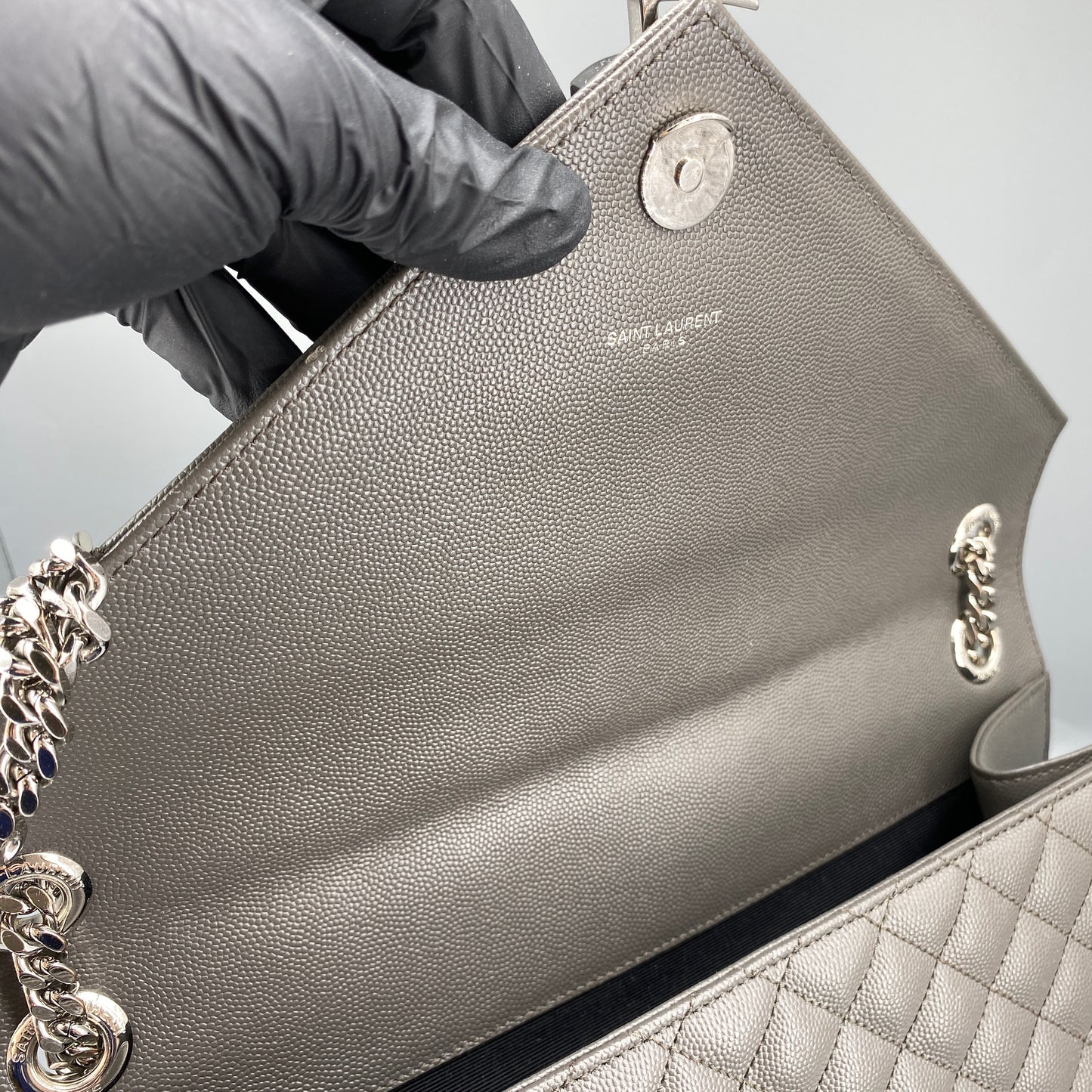 Saint Laurent Envelope Mix Matelassé Grey Chain Shoulder Bag