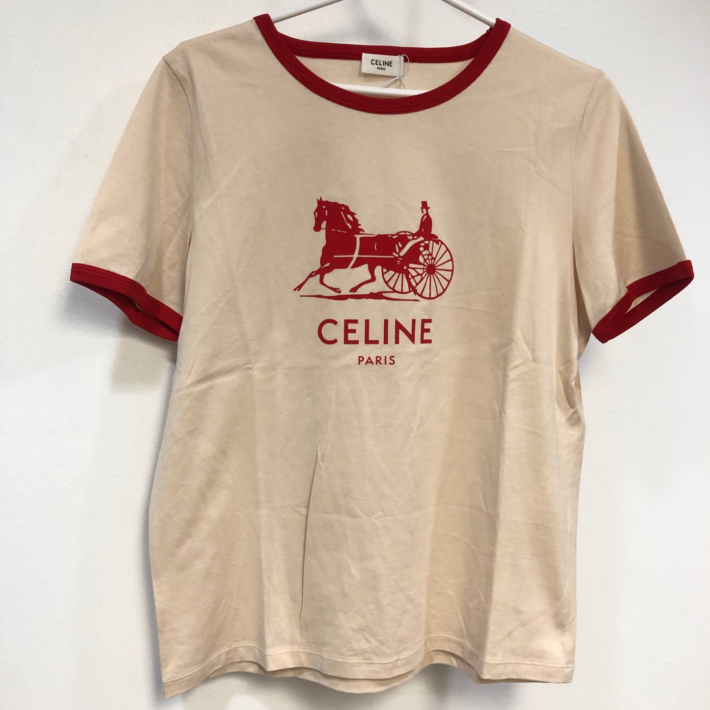 Celine Skin Color Carriage Logo Ringer T-Shirt Size L
