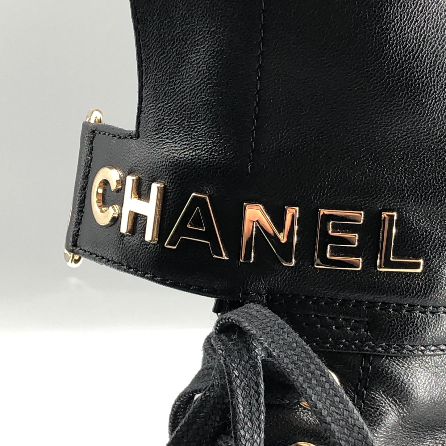 Chanel Women's Leather Lace-Up Mid Calf Boots Size 37 Black