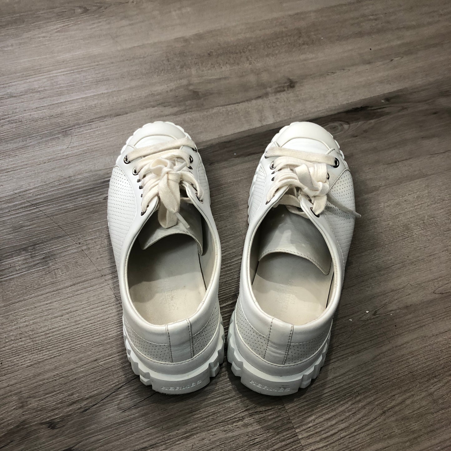Hermes Women's White Leather Lace-Up Sneakers shoes 36