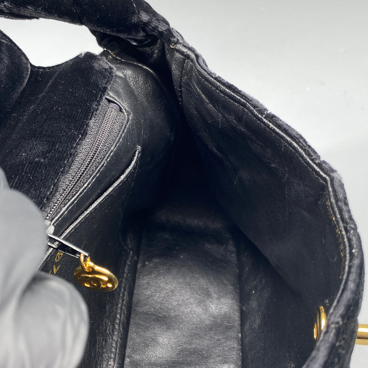 Chanel Vintage Black Velvet Quilted Shoulder Bag