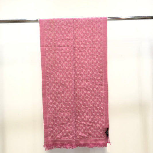 Gucci Pink & Light Pink Allover Pattern Fringed Scarf 180*48 cm