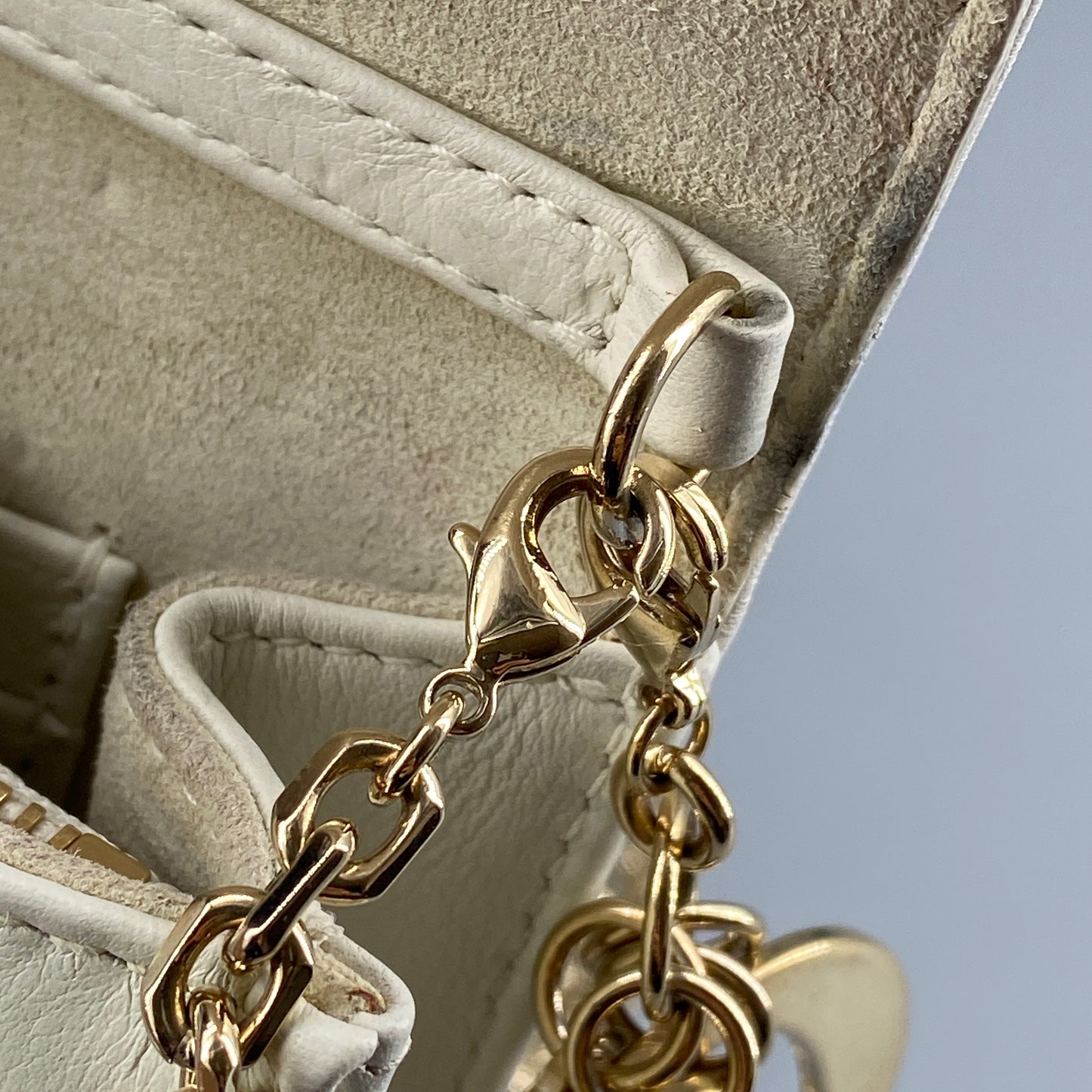 Christian Dior Cream Leather Valentine’s Limited Embossed Heart WOC Crossbody Bag
