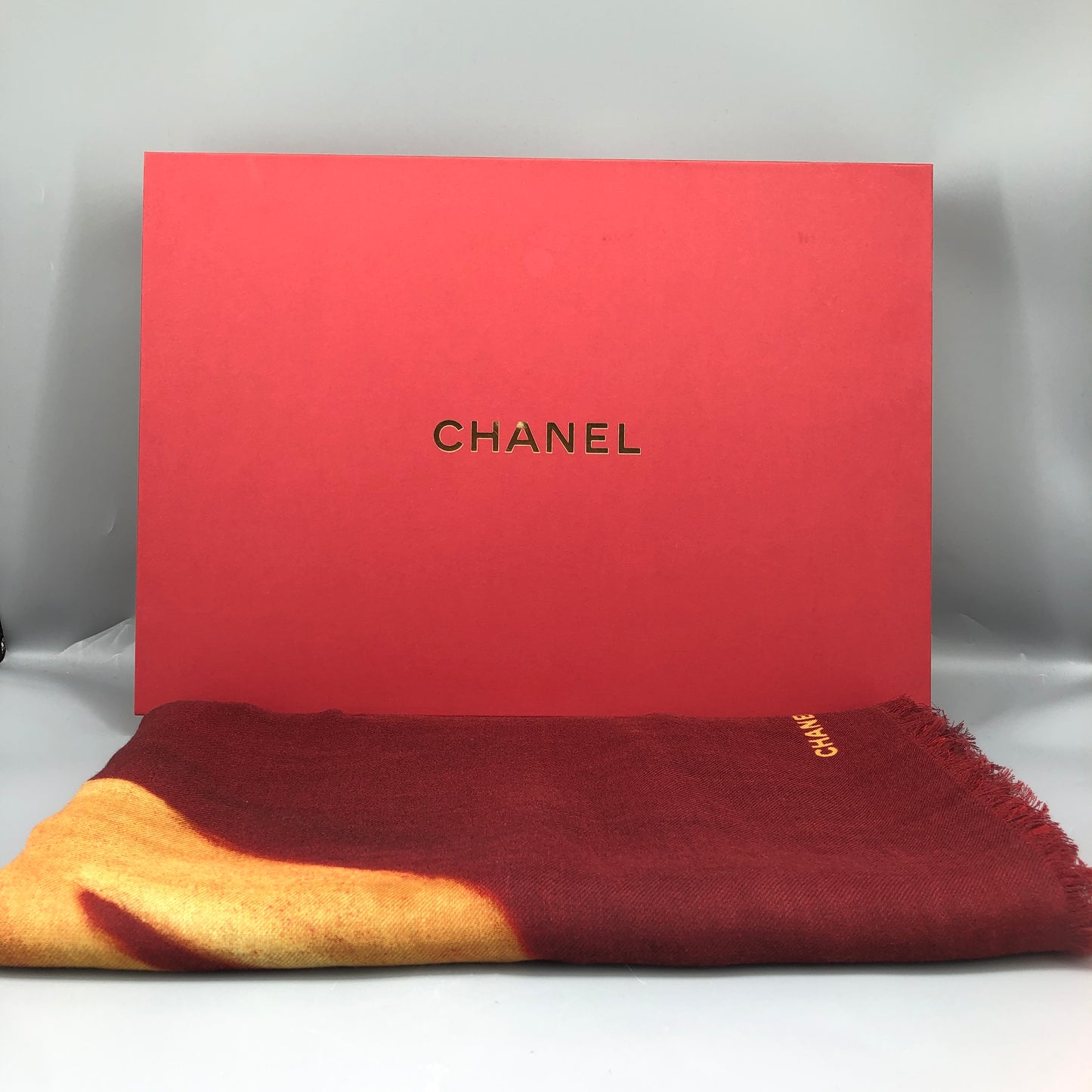 Chanel  Cashmere Silk Blend Shawl Red/Yellow Horse Print 138*190cm