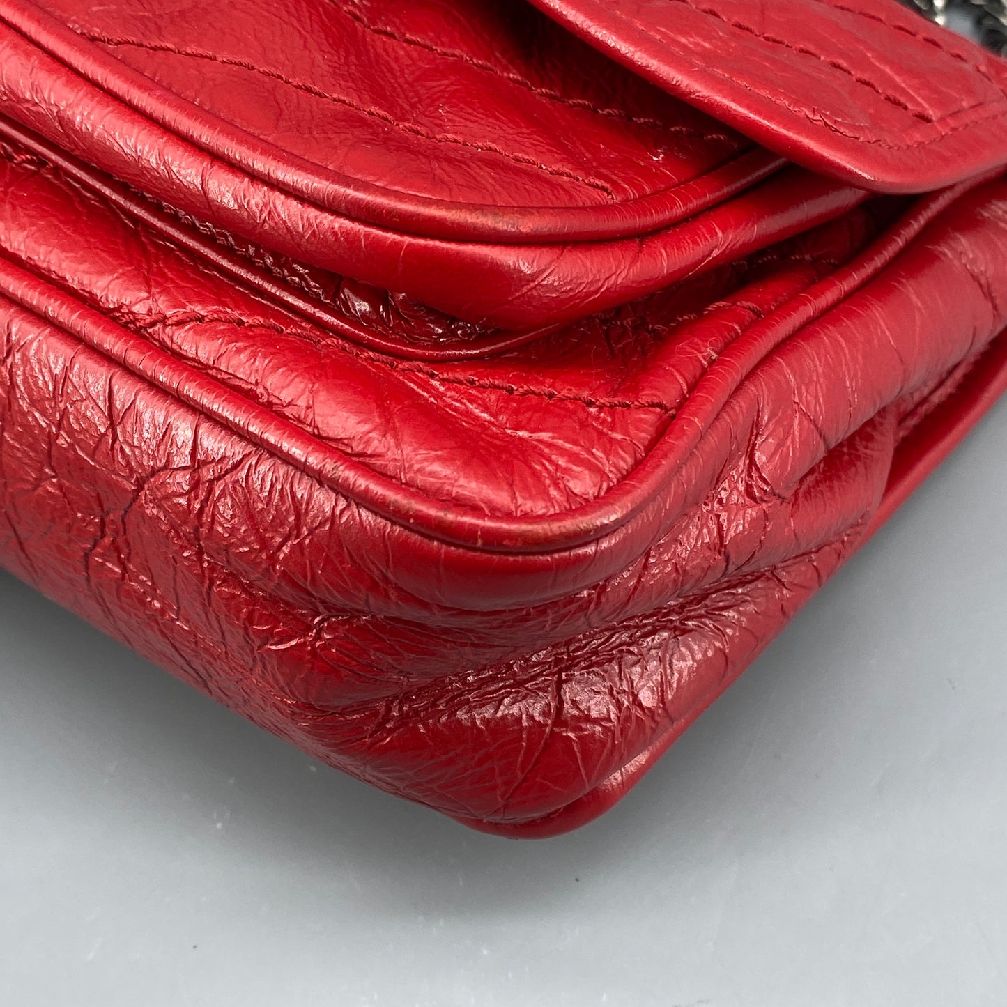 Saint Laurent Small Red Crinkled Leather Niki Chain Shoulder Bag