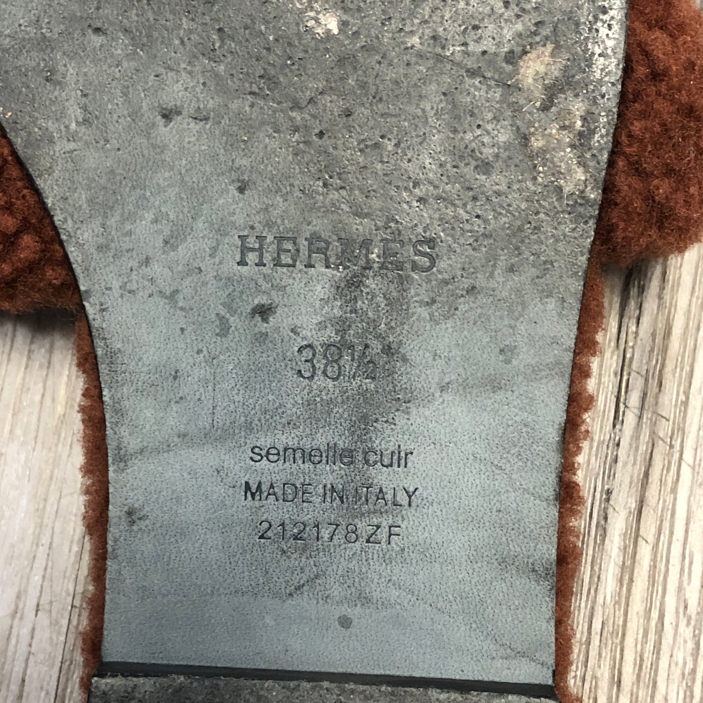 Hermes Women's Oran Teddy Shearling Slide Sandal Shoes 38.5 Brown