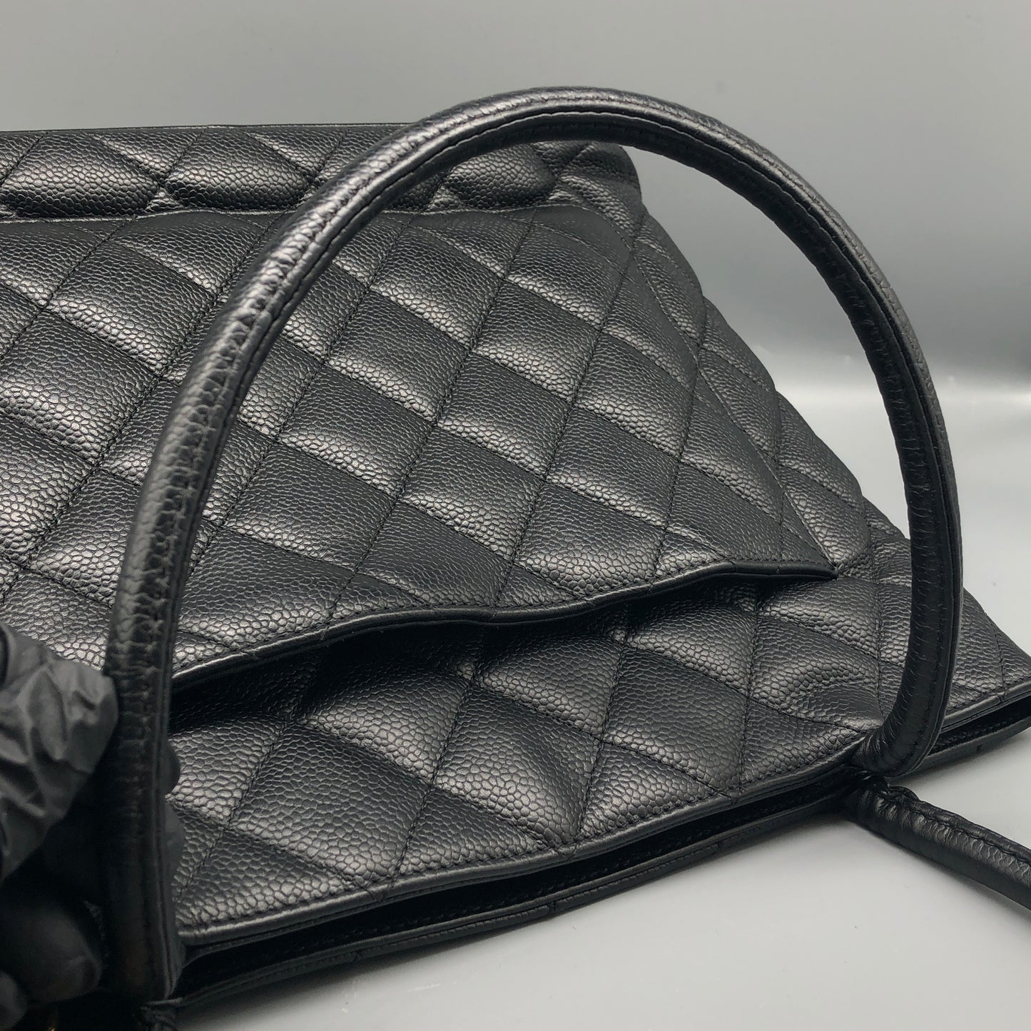 Chanel Quilted Caviar Leather CC Tote Bag Black
