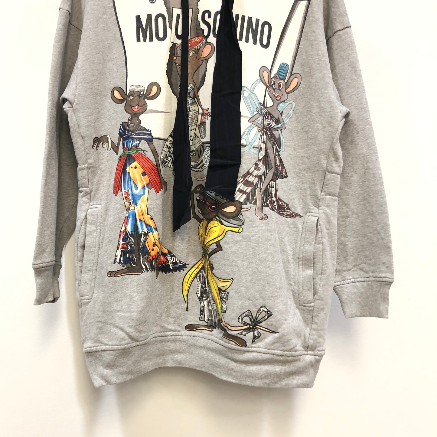 Moschino Grey Cartoon Print Drawstring Hoodie Size USA 2