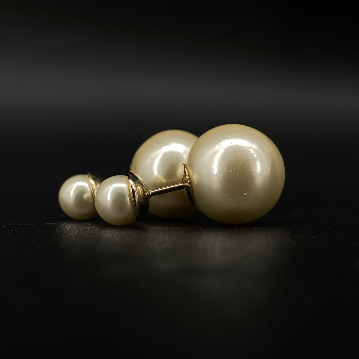 Christian Dior Gold Tone Double Pearl Stud Earrings