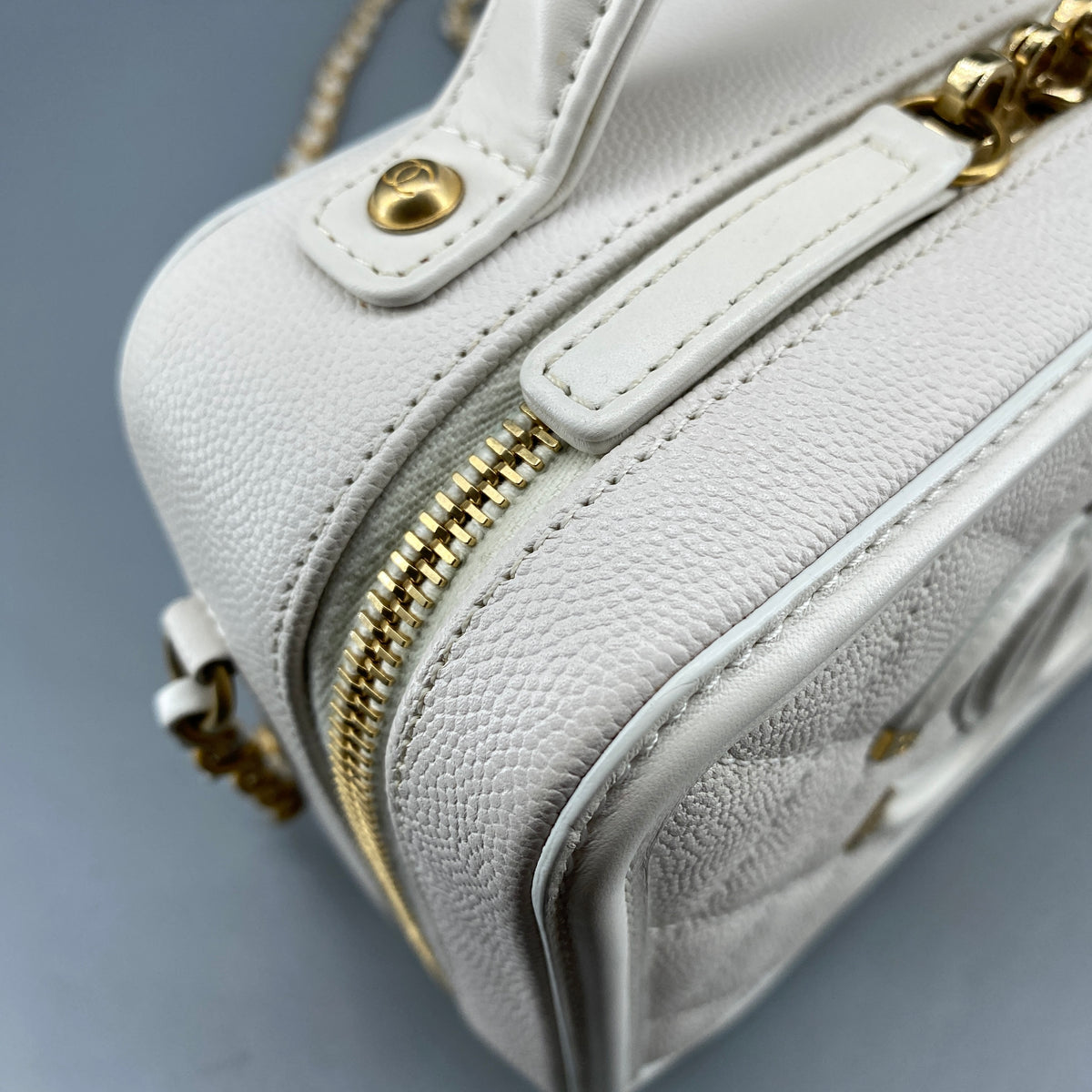 Chanel Caviar Quilted  CC Filigree Vanity Case White Crossbody Bag