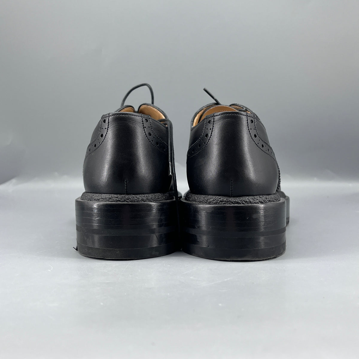 Hermes Black Leather Brogue Oxford Shoes size 37
