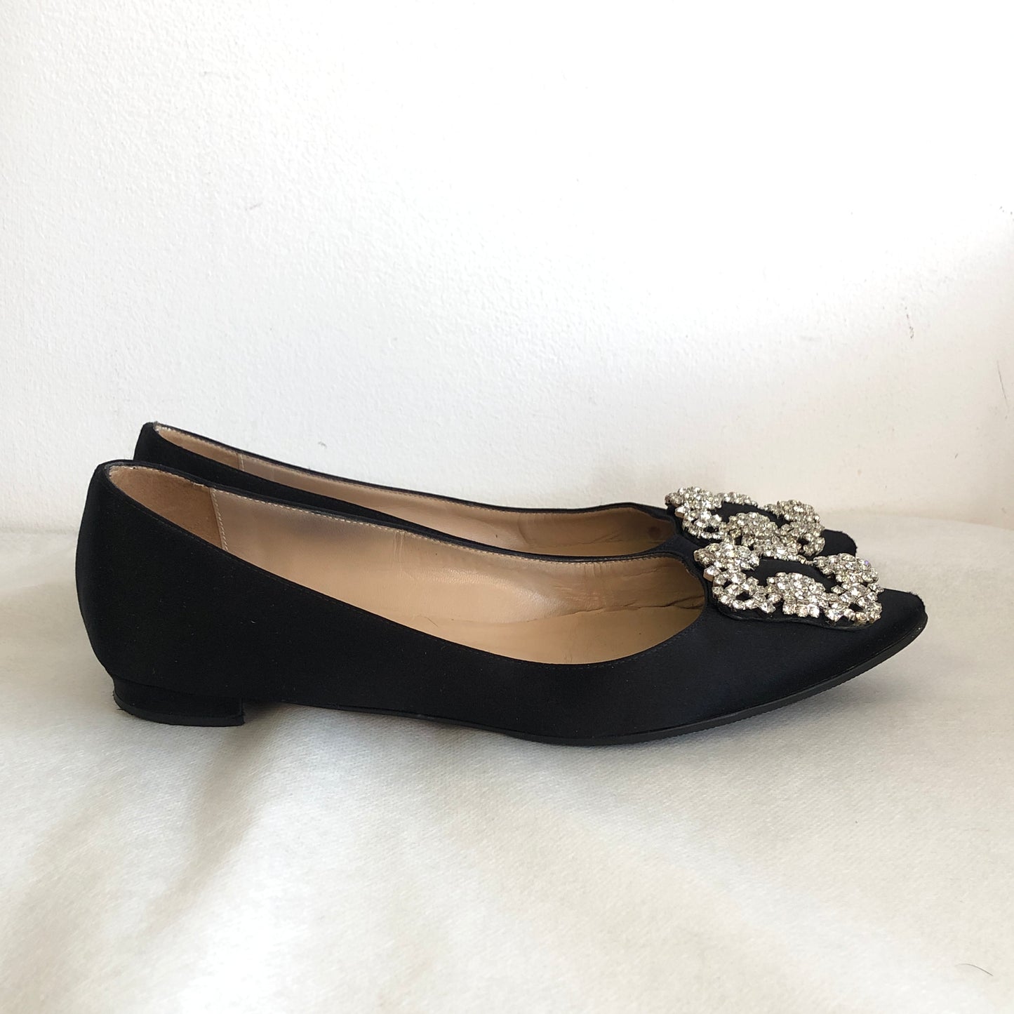 Manolo Blahnik Black Crystal Buckle Flat Shoes size 36